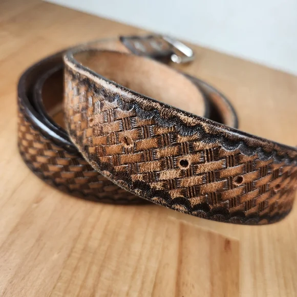 LONGHORN Leather & Buckle Co Men's Belt Size 42  Tooled Western Braid Made USA - Picture 6 of 8